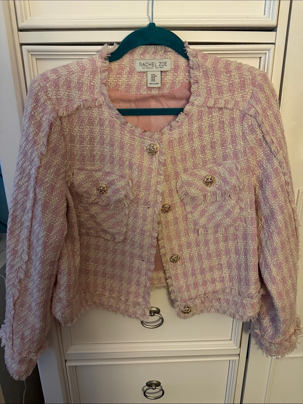 Rachel Zoe Pink and Cream Tweed Cropped Jacket for women